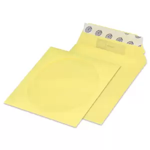 FIS Pack of 25 Color Envelopes, 80 GSM, Peel & Seal, 125 X 125mm, Window Security Cut, Color:Yellow