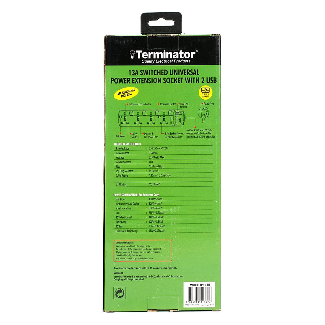 4 Way Universal Power Extension Socket With 2 USB