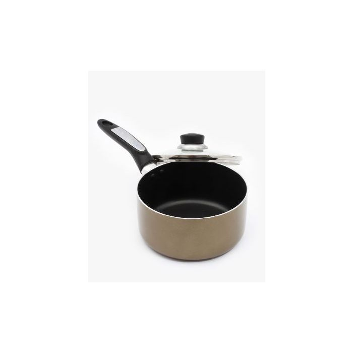 Royalford RF2961 18cm Aluminium Non-Stick Small Enamel Saucepan With Lid Made Of Toughened Glass, Cooking Surface Induction Saucepan