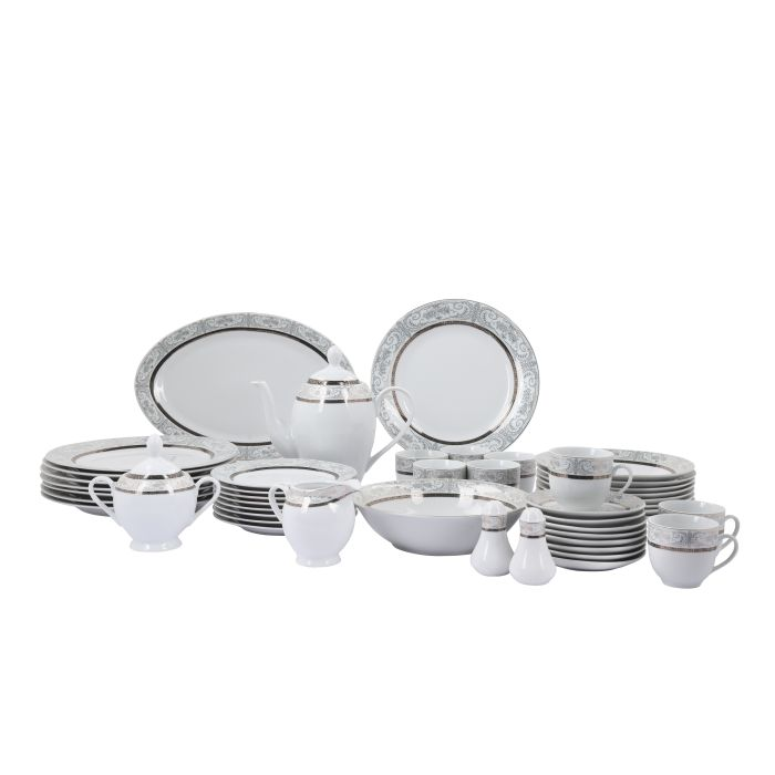 Sublime 49Pcs Porcelain Dinner Set, White Dinner Set, RF9990 | Eco-Friendly, Dinner Set | Salad Bowl, Dessert, Soup Plates, Tea Set, Salt & Pepper Pot