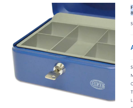 FIS Cash Box Steel Blue Color With key lock, 200 x 160 x 90 mm, 8 Inch Lock Size - FSCPTS0032BL