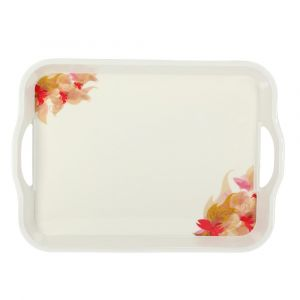 Royalford Melamine Flower Carnival Handle Tray - Melamine - White - 175 INCH
