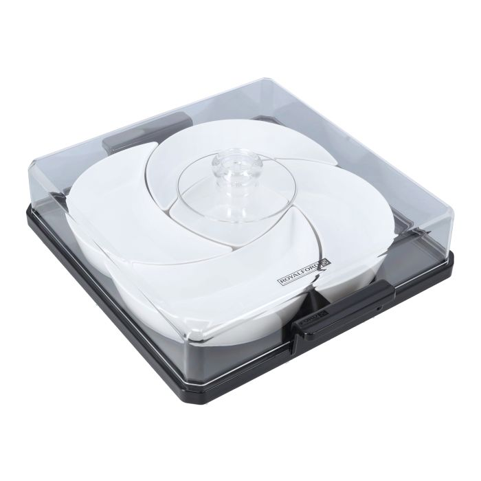 Square Acrylic Candy Tray, Beautiful Centrepiece, RF10340 - 5 Compartment Design With Transparent Lid - Appetizers Food Tray For Dried Fruits, Nuts, Candies, Fruits, Salad