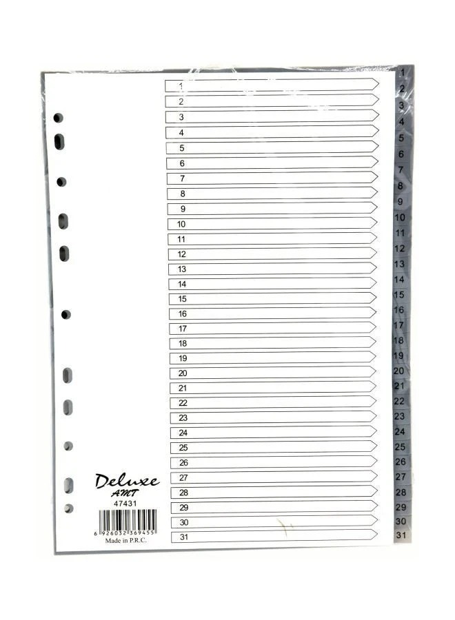 Deluxe 10-Piece 1-31 A4 Plastic Divider Grey