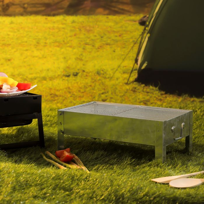 Barbeque Stand With Grill, Iron Construction, RF10364 - Charcoal Grill, Premium-Quality Material, Folding Tabletop Kabab Smoker Grill For Outdoor Camping