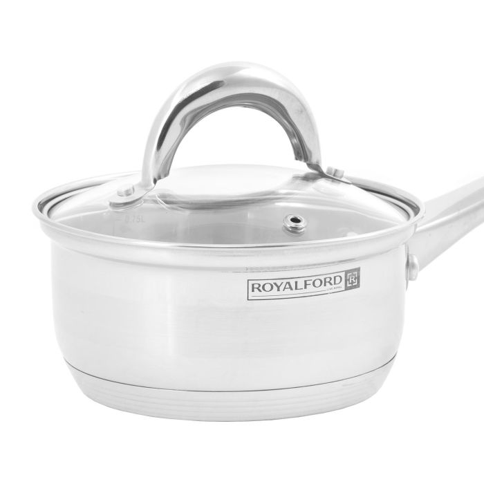Royalford 6 PCS Stainless Steel Saucepan Set - Highly Durable Design, Tempered Glass Lid, PFOA Free, Suitable For All Hob Types, Variable Sizes
