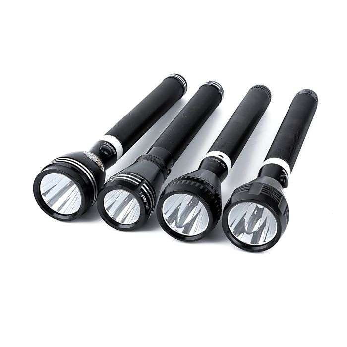 Geepas 4 In 1 Rechargeable Family Pack LED Flashlight 242MM - Hyper Bright Cool White Light 2000 Meters Range Portable Torch High Beam LED Flashlight| Water Proof Pocket Flashlight With Charger, Batte