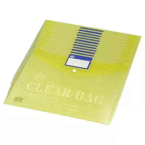 FIS Clear Bag, A4, Yellow, Pack of 12 Pieces With Name Card Pocket