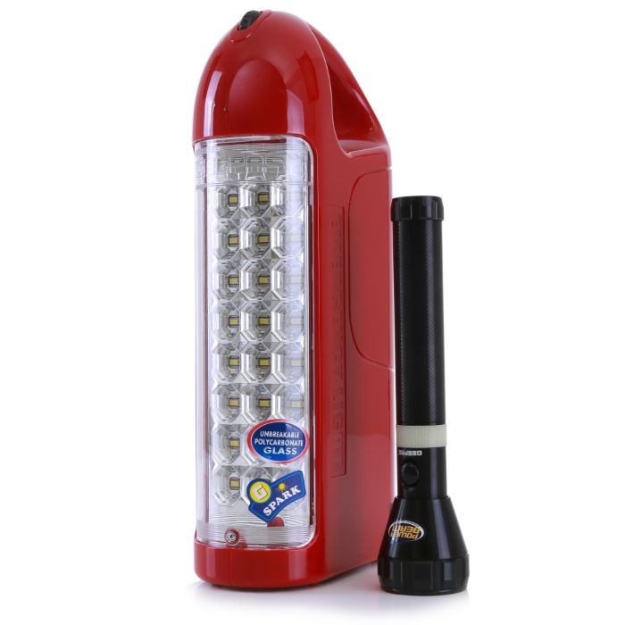 Geepas 2 In 1 Combo Pack Rechargeable LED Lantern & Torch | Emergency Lantern With Light Dimmer Function | 24 Pcs Super Bright LEDs| Ideal For Outings, Trekking, Campaigning And More | 1 Year Warranty