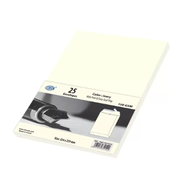 FIS Color Envelopes Peel & Seal, Pack of 25 Pcs. Ivory Color, C4 (324 x 229 mm), 100 GSM - FSEC1027PIV25