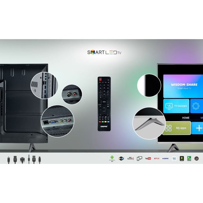 Geepas 55" Android Smart LED TV – Slim Led, 3.5mm, 2 HDMI & 2 Hi-High USB Ports | Wi-Fi, Android 7.0 With E-Share & Mirror Cast | Comes Application Like YouTube, Netflix, Amazon Prime | 1 Year Warrant