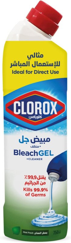 Clorox Bleach Gel and Cleaner, 750ml, Mint Freshness, Kills 99.9 Percent of Germs, Thick Gel