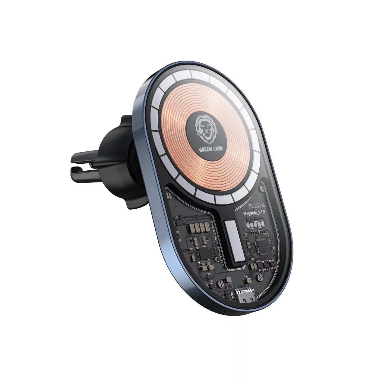 Green Transparent Magnetic Wireless Car Charger 15W - Black