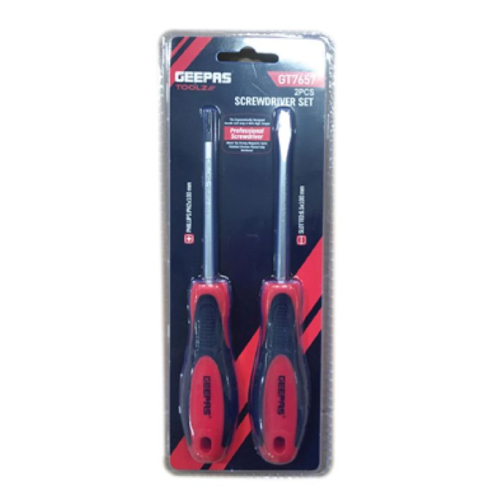 Geepas GT7657 2-In-1 Precision Screwdriver Set Containing One Slotted And One Phillips, Soft Grip Rubber Insulated Handle, Bi-Coloured Red/Black