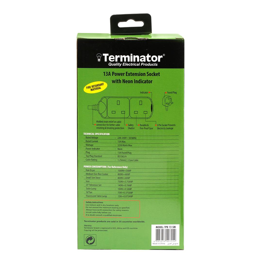 2 Way UK Power Extension Socket 5M Cable 13A
