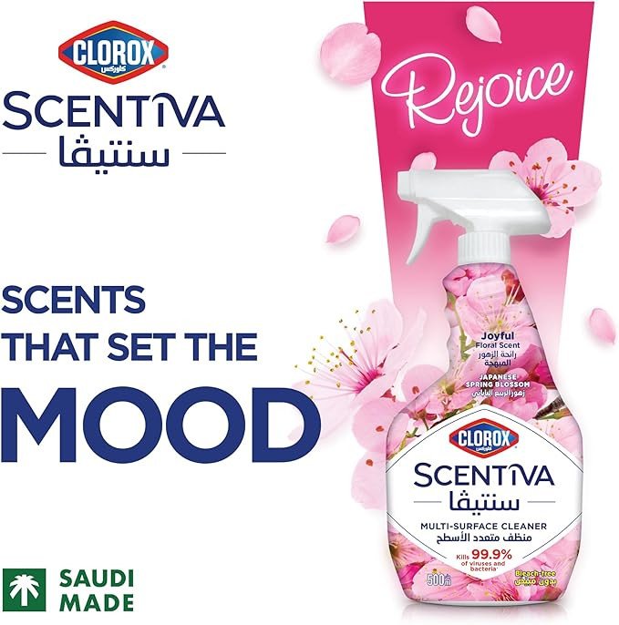 Clorox Scentiva Multi-Surface Cleaner 500ml, Japanese Spring Blossom, Bleach Free Disinfectant Spray