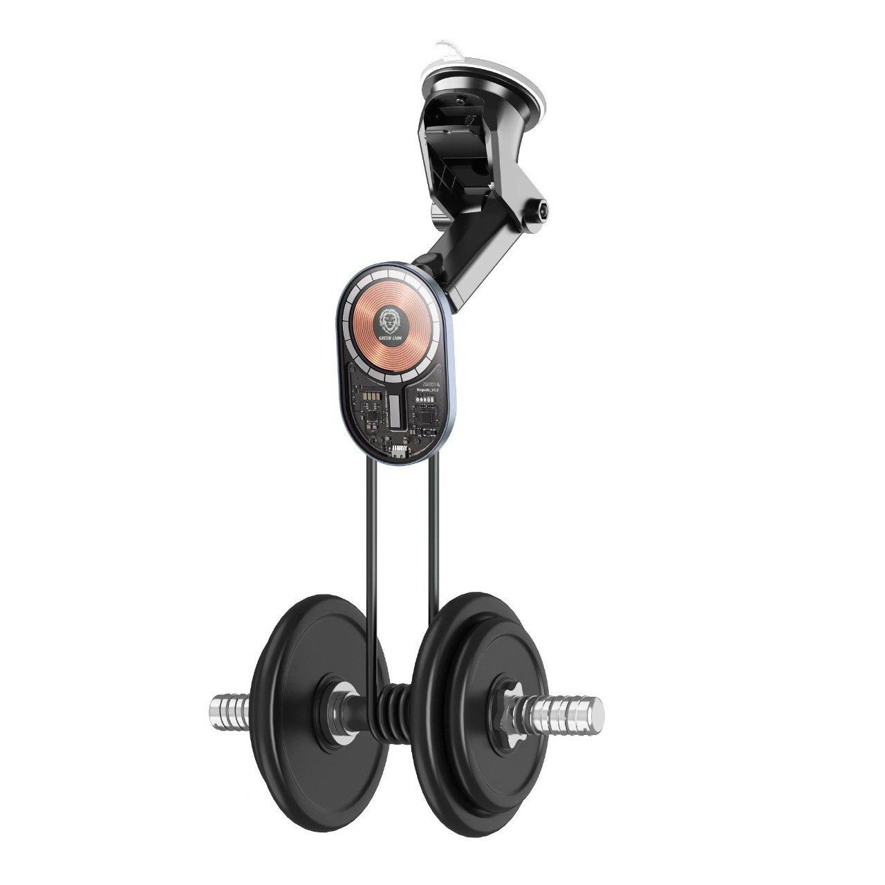 Green Transparent Magnetic Wireless Car Charger 15W - Black