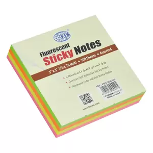 FIS Sticky Note, 4 Assorted Fluorescent Colours, Size 3 x 3 Inch, 200 Sheets, Quantity per Pack 6 - FSPO334C200