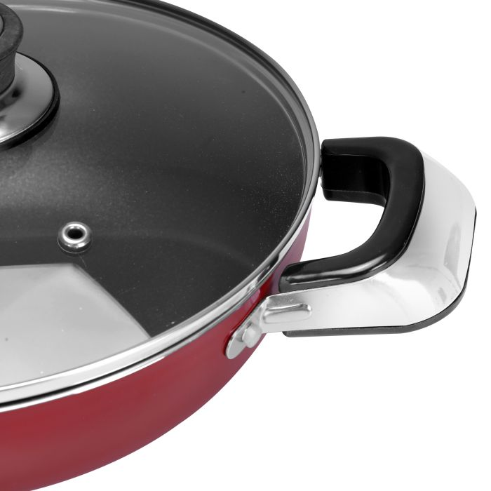 Royalford RF2948 Aluminium Wok Pan With Glass Lid, 26 CM - Induction Safe Frying Pan With Durable Non-Stick Granite Coating - Frypan With Glass Lid & Heat-Resistant Handles - Cookware Casserole Pan