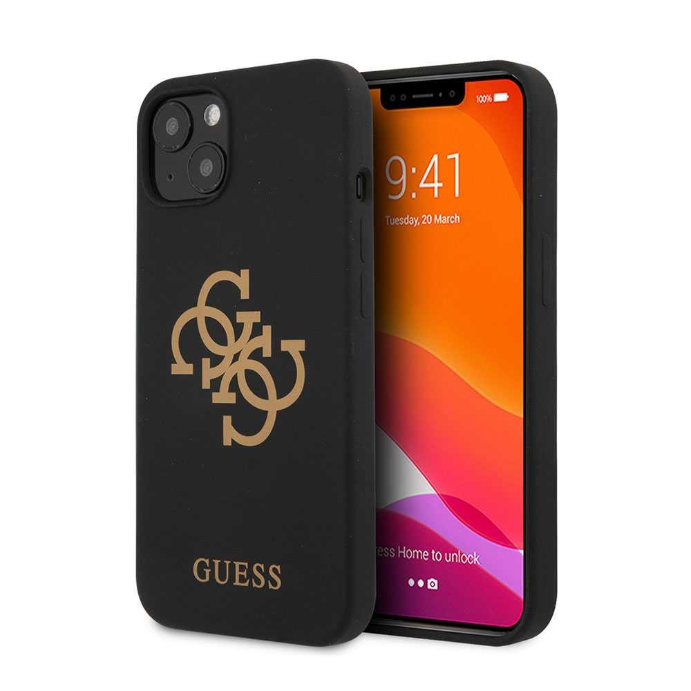 Guess Liquid Silicone Case Big 4G With Logo Print For iPhone 13 Mini (5.4") - Black