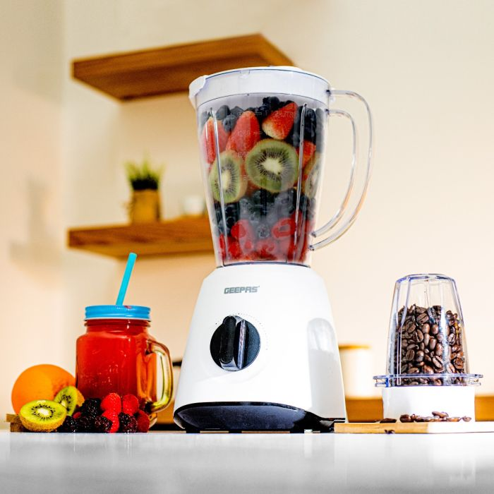 GSB44027 400W 2 In 1 Multifunctional Blender | Stainless Steel Blades, 2 Speed Control With Pulse | 1.5L Jar, Interlock Protection| Ice Crusher, Chopper, Coffee Grinder & Smoothie Maker