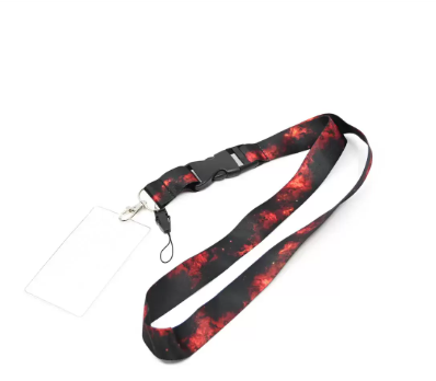 FIS Bag of 1 Fancy Lanyard With Metal Hook Width:2.5CM, Length:90CM with Transperent Name Badge 62x102 MM Black/Red Color -FSNAF2-1