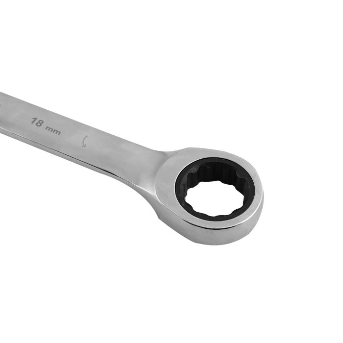 Geepas 18mm Gear Wrench With Plastic Hanger - Part Ring/Open-Ended Spanner With Ratchet Function | CRV, Mirror Finish | Ideal For Mechanic, Plumbers, Carpenter, DIYers And More
