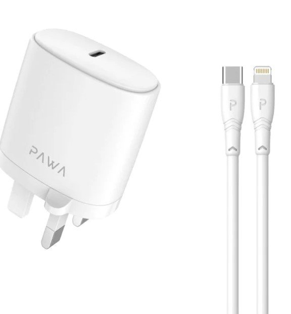 Pawa Solid Travel Charger 20W PD With Type-C to Lightning Cable-white
