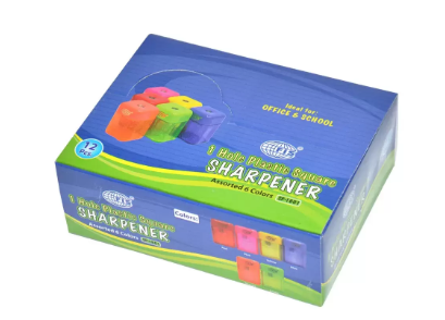 FIS Plastic Sharpeners 1 Hole, Square Shape, Assorted Colors, Pack of 12 Pieces - FSSP1601