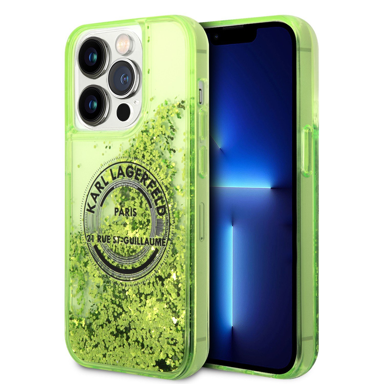 Karl lagerfeld Liquid Glitter Case Round Rsg Logo For iPhone 14 Pro - Yellow