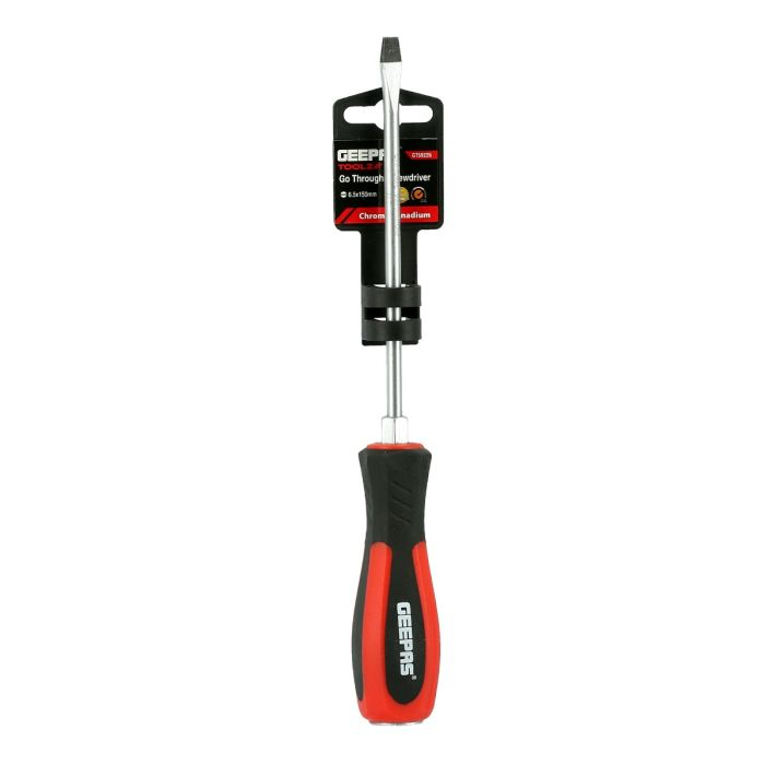 Geepas Precision Screwdriver - Slotted Screwdriver With Soft Grip Rubber Insulated Ergonomic Handle - CR-V Build, Magnetic Tip And Hanging Hole For Easy Carry - Bicolored Red/Black - (SL 6.5x150mm)