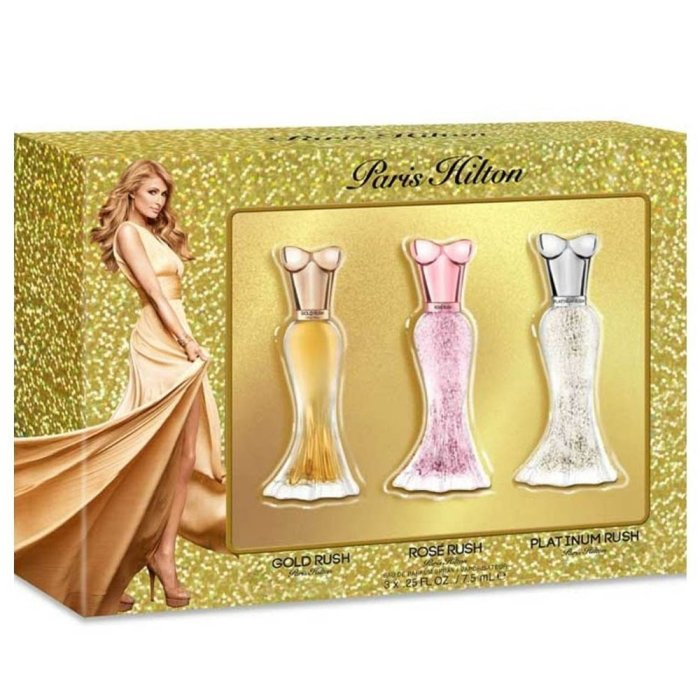 PARIS HILTON (W) MINI SET EDP 3 X 7.5ML (GOLD RUSH + ROSE RUSH + PLATINUM RUSH)