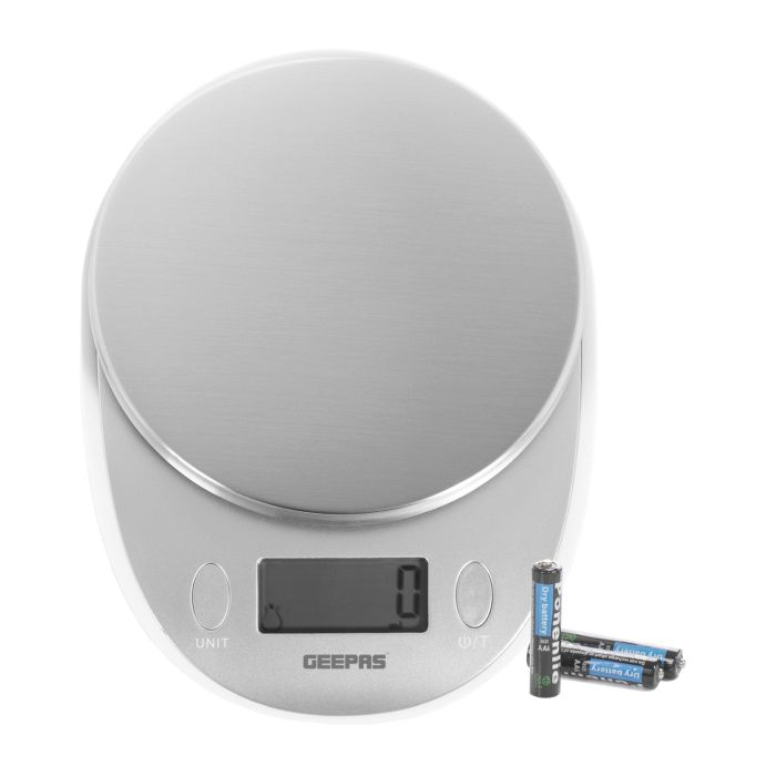 Geepas GKS46508UK Kitchen Weighing Scales - High Accuracy Digital Display Stainless Steel Top Panel - 2-Year Warranty
