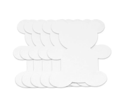 Pack of 5 Pieces Artmate Peelable Teddy Bear Shape Canvas Sticker, Self Adhesive Canvas, Primed White Colour - JISTJIPCS-5-4