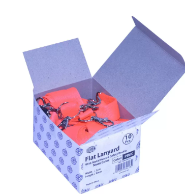 10-Piece FIS Neon Flat Lanyard Pink with Metal Hook & Safety Buckle, 2X90cm - FSNASNPI-10
