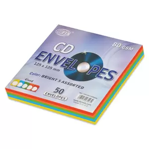 FIS Pack of 50 Color Envelopes, 80 GSM, Glued, 125 X 125mm, With Window, Color Assorted 5 Bright Colors