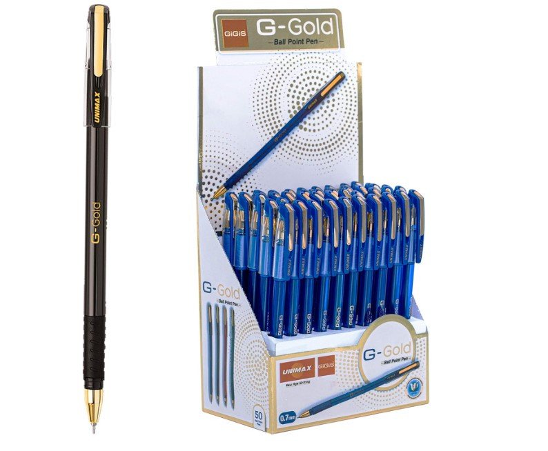 Unimax GIGIS G-Gold 0.7mm Ballpoint Pen 1 x 50 Pcs Box (Black)