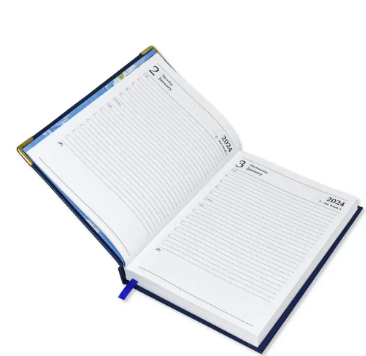 Fis 2024 A5 Diary,Gold Corners,English Vinyl 1Side Padded Blue -FSDI22E24BL