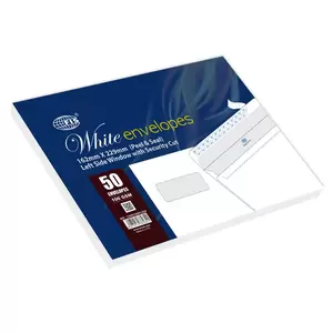 FIS White Envelopes Peel & Seal, Left Window, Security Cut, Inner Print, Pack of 50 Pcs. C5 (162 X 229 mm), 100 GSM - FSWE1026PLSI50
