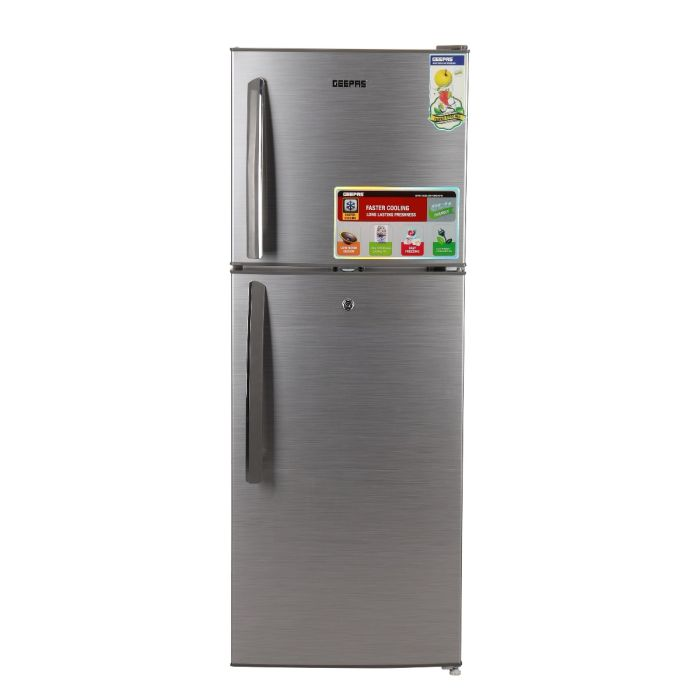 Geepas Double Door Refrigerator - Free Standing Durable Double Door Refrigerator, Quick Cooling & Long-Lasting Freshness, Low Noise, Low Energy Consumption, Defrost Refrigerator | 1 Year Warranty