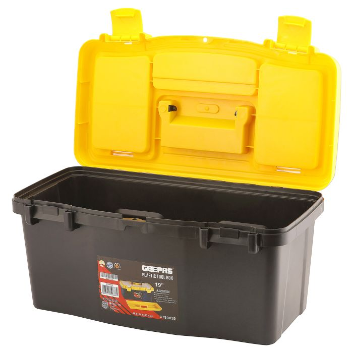 19" Plastic Tool Box With Safe Metal Latches, Durable Tool Box With Tools And Wheel, Handy Storage Compartments