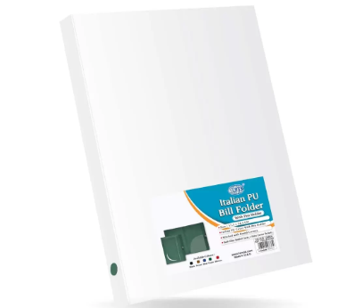 Bill Folders Green Color, Italian PU Covers, Round Corners & Pen Holder, 175 x 245 mm - FSCLBFPHGR