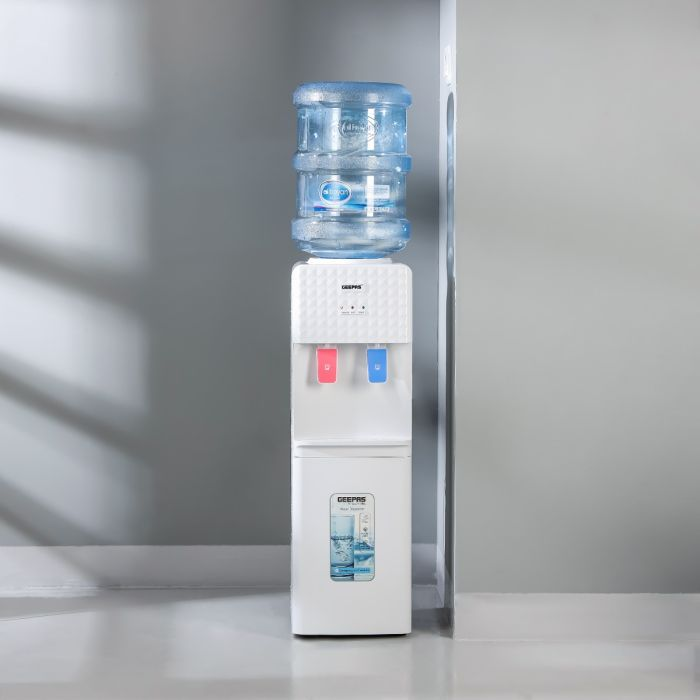 Geepas Water Dispenser- GWD8326| Hot And Cold Function, Compressor Cooling, Fast Cooling And 2 Taps| Cold Temperature: 5-10 Degrees Celsius; Hot Temperature: 85-95 Degrees Celsius| Perfect For Home An