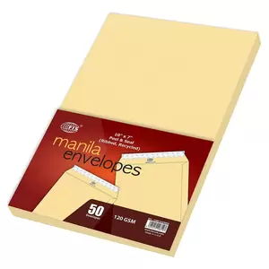 FIS Manila Envelopes Peel & Seal, Ribbed, Recycled, Pack of 50 Pcs. 10 x 7 Inch, 120 GSM - FSME1233PRR50