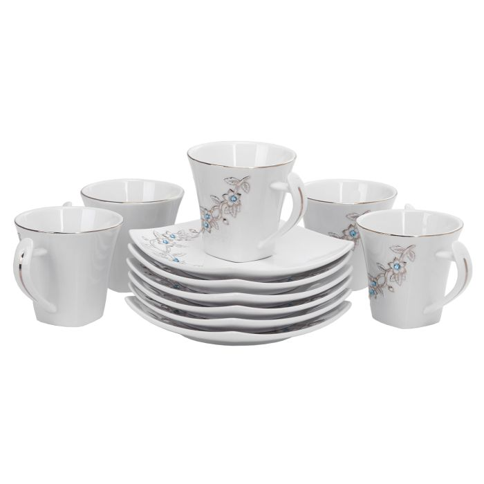 Royalford RF5728 12PCS Bone China Square Cup & Saucer Set - Ideal For Daily Use - Non-Toxic, Ecologically Tasteless, Smooth Surface, Translucent, Comfortable Grip And Lightweight - Pack Of 6