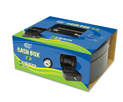 FIS Cash Box Steel Black Color With key lock, 205 x 160 x 90 mm, 8 Inch Lock Size - FSCPTS0130BK