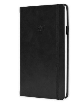 FIS Budget Planner with Elastic Pen Loop Italian PU, Size A5, White Paper, 100 GSM, 128 Pages, Hard Cover, Round Corners, Colour Black - FSORA5BPLANPBK