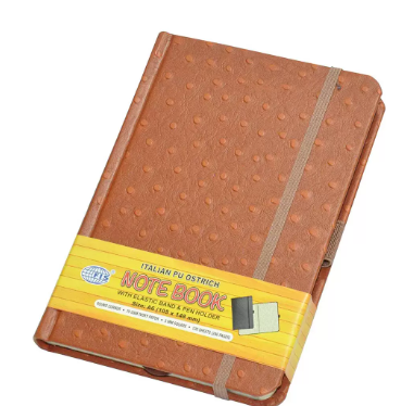 FIS Executive Ostrich Italian PU Cover Notebook, Ivory Paper, 5 mm Square With Elastic Band, Brown Color, 120 Sheets, Pen Holder and Gift Box, A6 Size - FSNBEX5MMA6BR