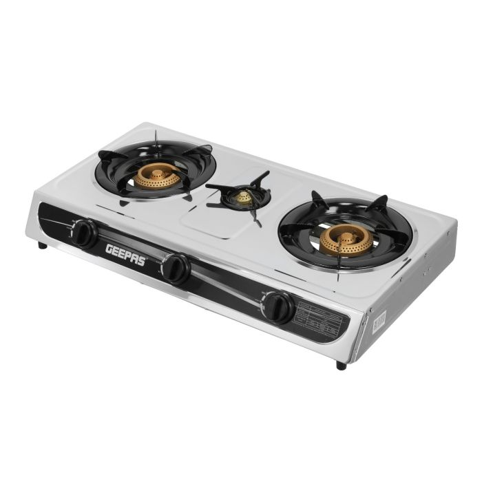 Stainless Steel Gas Cooker, Auto Piezo Ignition, | Triple Gas Burner | Low Gas Consumption | FFD | Cast Iron Mixing Tube