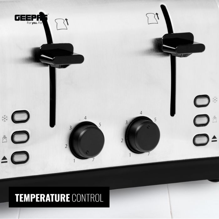 1500W 4 Slices Bread Toaster, Crumb Tray, Cord Storage, 7 Settings With Auto Centering - 2 Years Warranty